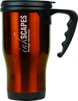 14 oz Orange Laserable Stainless Steel Travel Mug with Handle