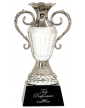 10" Crystal Cup with Silver Metal Handles on Black Pedestal Base