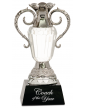 8" Crystal Cup with Silver Metal Handles on Black Pedestal Base